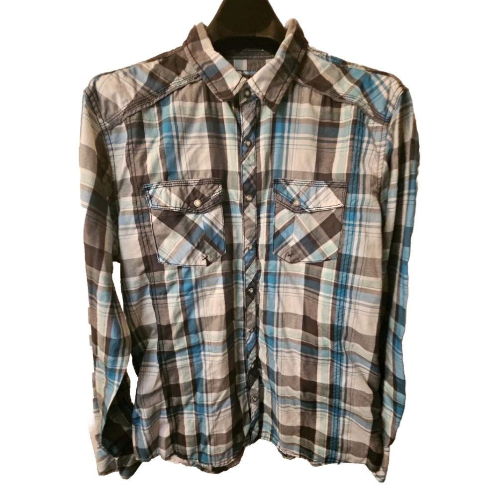 BKE Mens XL Button Up Pearl Snap Long Sleeved Shirt Standard Fit 46"Chest